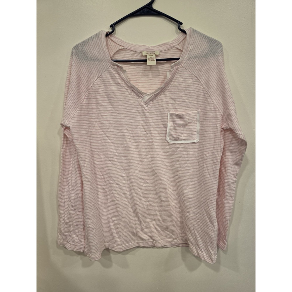 Sundance Striped V-neck‎ Top Pocket Cotton Boho Casual Soft Girl Minimalist